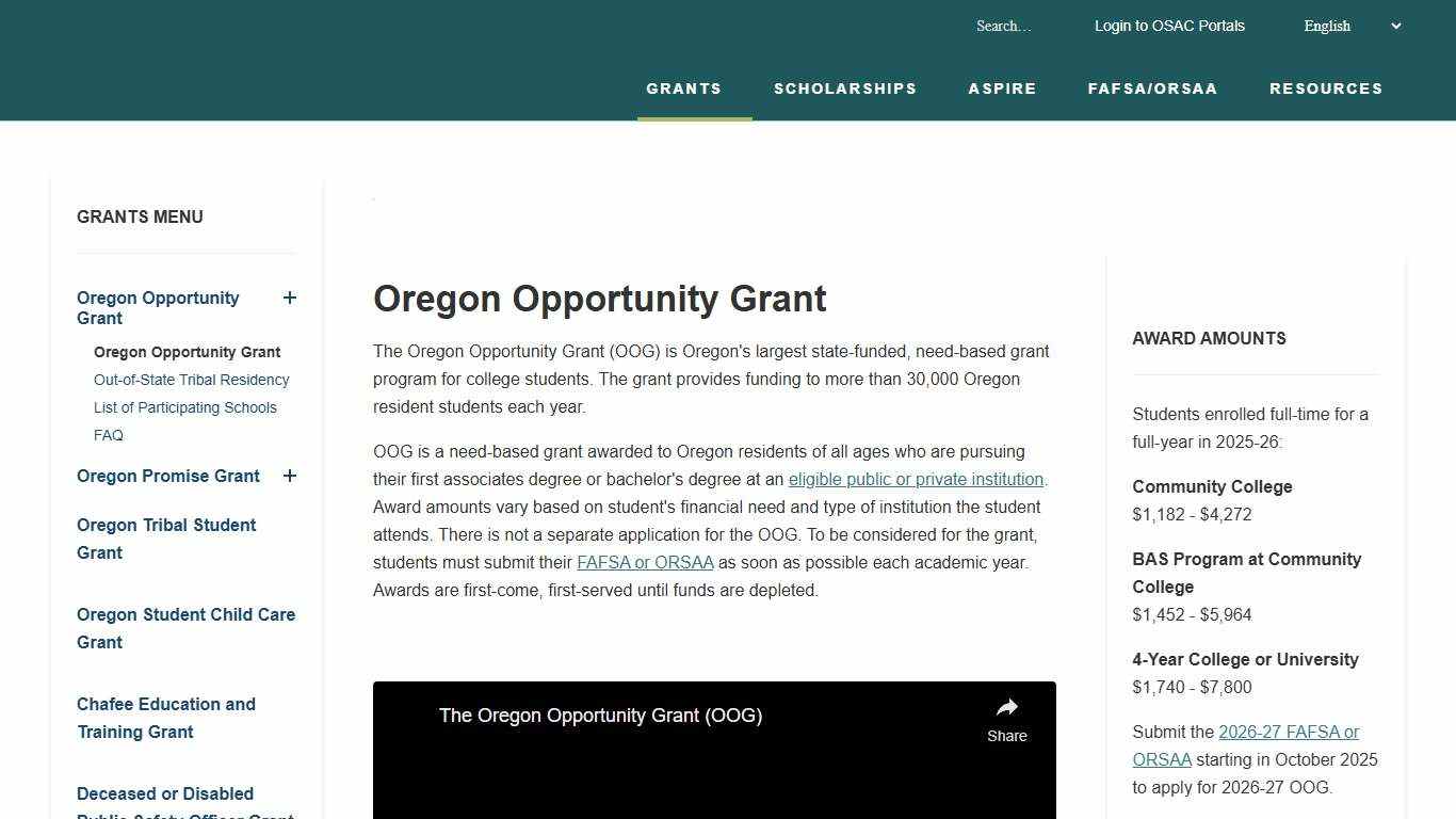 Oregon Opportunity Grant Oregon Student Aid